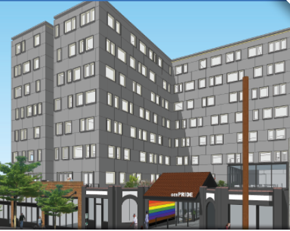 rendition of new GENPride building opening 2023 on Broadway